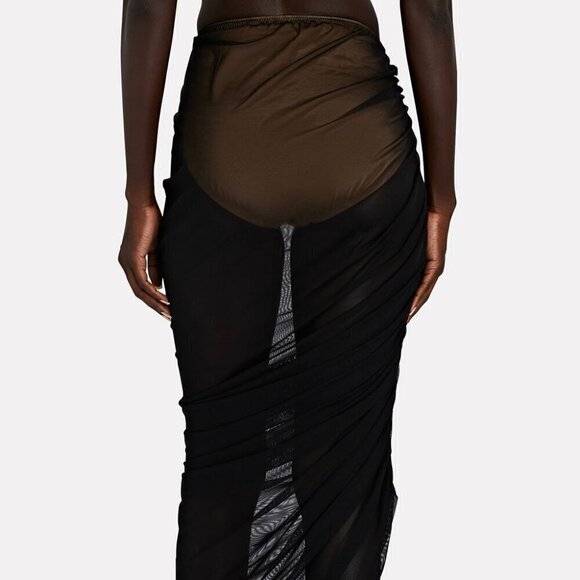Norma Kamali Diana Ruched Mesh Maxi Skirt Black Nude - Picture 9 of 9